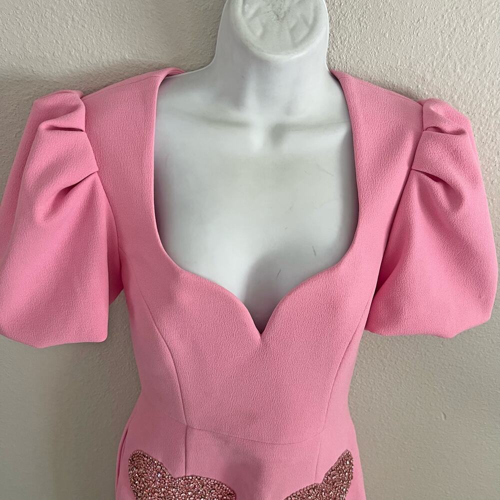 Rebecca Vallance Rochelle Mini Dress Candy Pink Heart Valentine Puff Sleeve Sz 2 - Picture 4 of 8